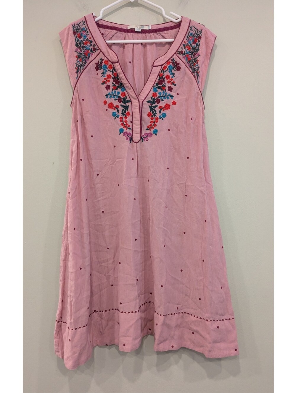 Boden Pink Embroidered Sleeveless Dress Size 8 Regular